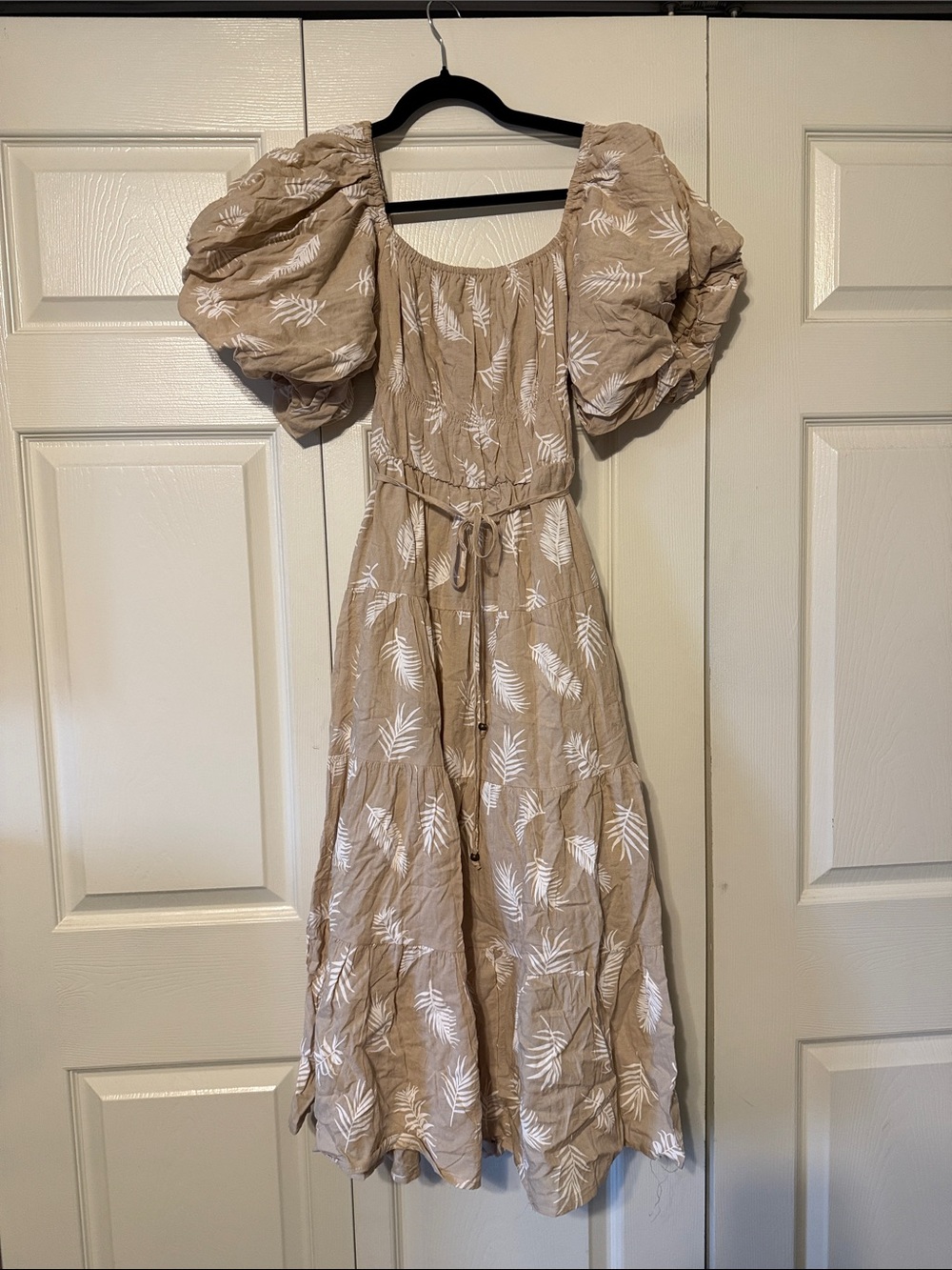 HYFVE Beige Dress with White Leaf Print